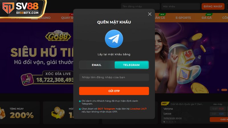 Chi tiết các bước để bet thủ khôi phục tài khoản bằng Telegram