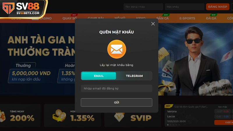 Dùng tính năng quên mật khẩu SV88 khôi phục từ email cá nhân