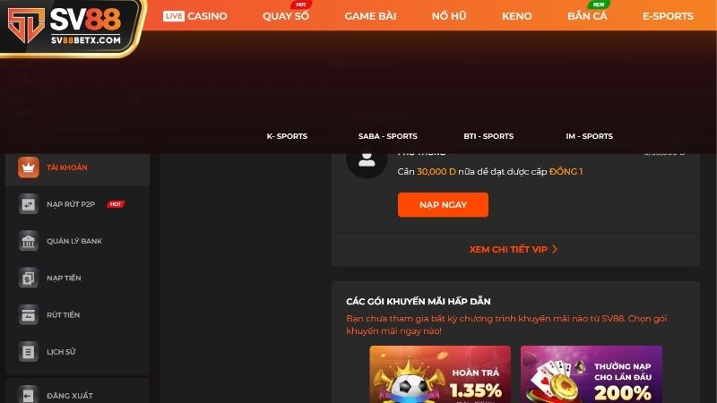 Hội viên cần phải xác thực tài khoản trước khi nạp tiền SV88