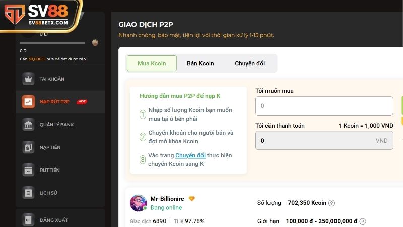 Nhà cái đảm bảo mỗi giao dịch tại SV88 được diễn ra nhanh chóng